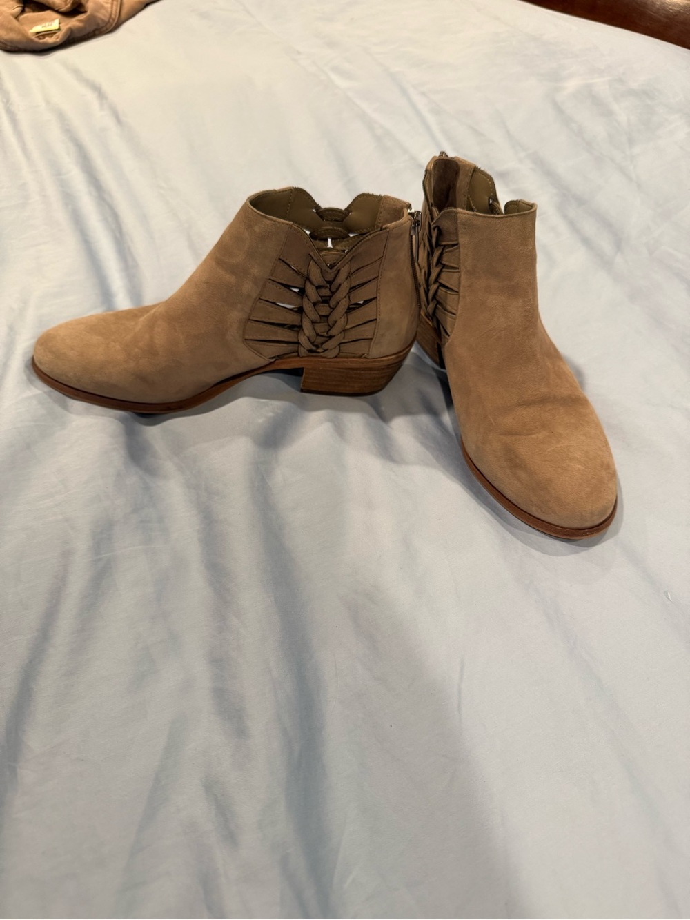 Vince Camuto Suede Braided Side Ankle Booties - Taupe